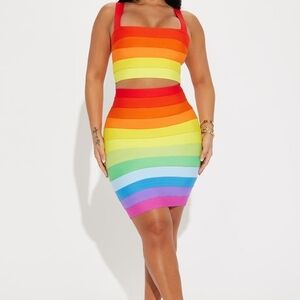 Fashion Nova - Rainbow Life Bandage Skirt Set - Multi Color
